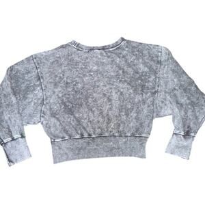 NEW BE YOU BLACK GREY ACID WASH OVERSIZED SLEEVES CROP CREWNECK SWEATSHIRT SZ M